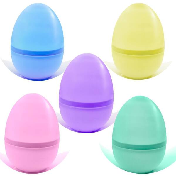 HoliScapes Qty 5-11 In. Tall-LED Pastel Colored Easter Eggs-Plastic JUMBO Eggs-Battery Operated With Built In Timer