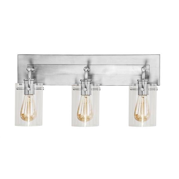 Hampton Bay Regan 21 In. 3-Light Brushed Nickel Bathroom Vanity Light With Clear Glass Shades