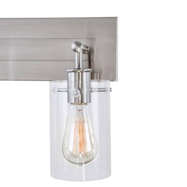 Hampton Bay Regan 21 In. 3-Light Brushed Nickel Bathroom Vanity Light With Clear Glass Shades