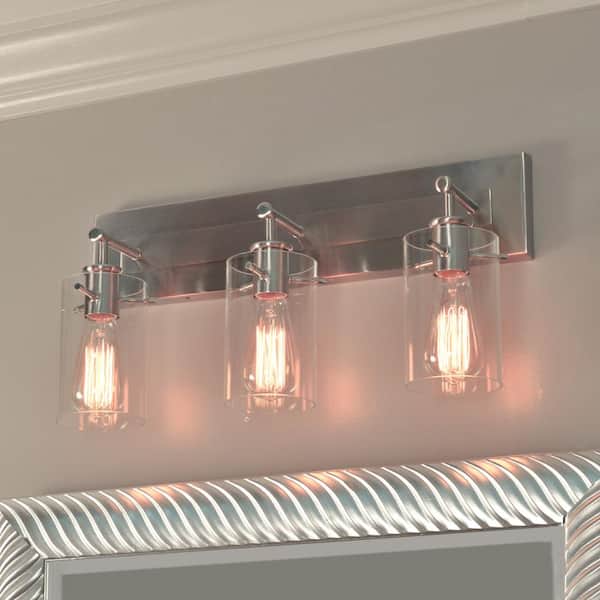 Hampton Bay Regan 21 in. 3-Light Brushed Nickel Bathroom Vanity Light with Clear Glass Shades
