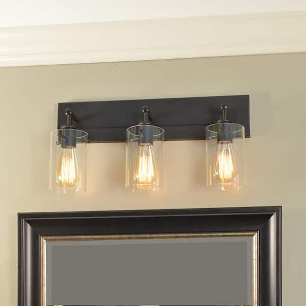 Hampton Bay Regan 21 in. 3-Light Espresso Bronze Vanity Light with Clear Glass Shades