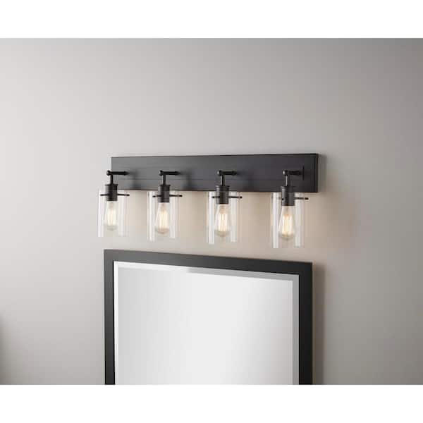 Hampton Bay Regan 29.13 in. 4-Light Espresso Bronze Vanity Light with Clear Glass Shades