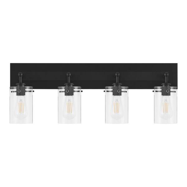 Hampton Bay Regan 29.25 In. 4-Light Matte Black Bathroom Vanity Light With Clear Glass Shades