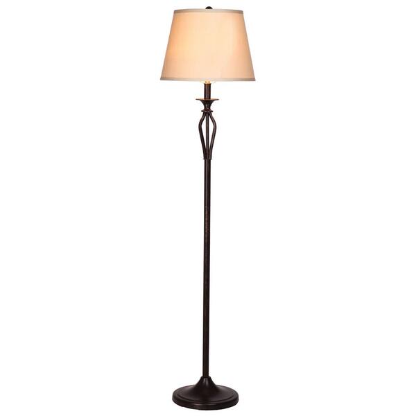 Hampton Bay Rhodes 58.50 In. Bronze Floor Lamp With Natural Linen Shade