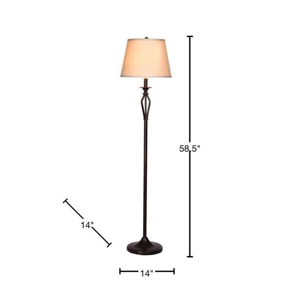 Hampton Bay Rhodes 58.50 In. Bronze Floor Lamp With Natural Linen Shade