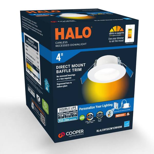 HALO RL 4 In. Canless Recessed LED Downlight 600/900lm 5CCT D2W 120V DM