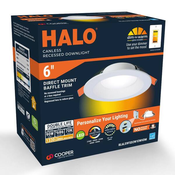HALO RL 6 In. Canless Recessed LED Downlight 900/1200lm 5CCT D2W 120V DM