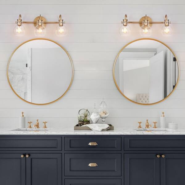 LNC Robb Modern 3-Light Gold Bathroom Vanity Light Interior Powder Room Lighting With Clear Globe Shades