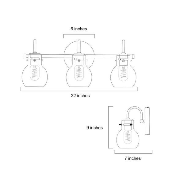 LNC Robb Modern 3-Light Gold Bathroom Vanity Light Interior Powder Room Lighting With Clear Globe Shades