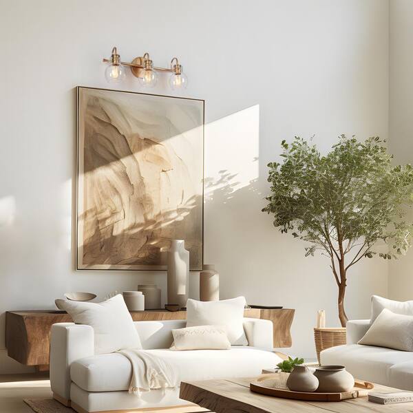 LNC Robb Modern 3-Light Gold Bathroom Vanity Light Interior Powder Room Lighting With Clear Globe Shades