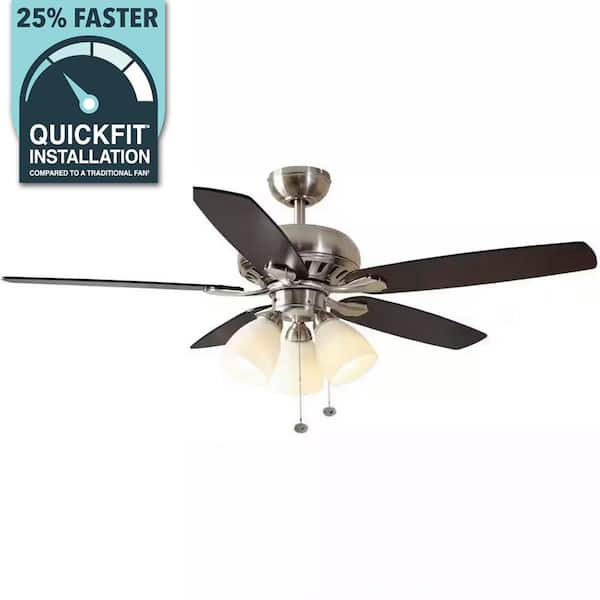 Hampton Bay Rockport 52 in. Indoor LED Brushed Nickel Ceiling Fan with Light Kit Downrod Reversible Blades and Reversible Motor