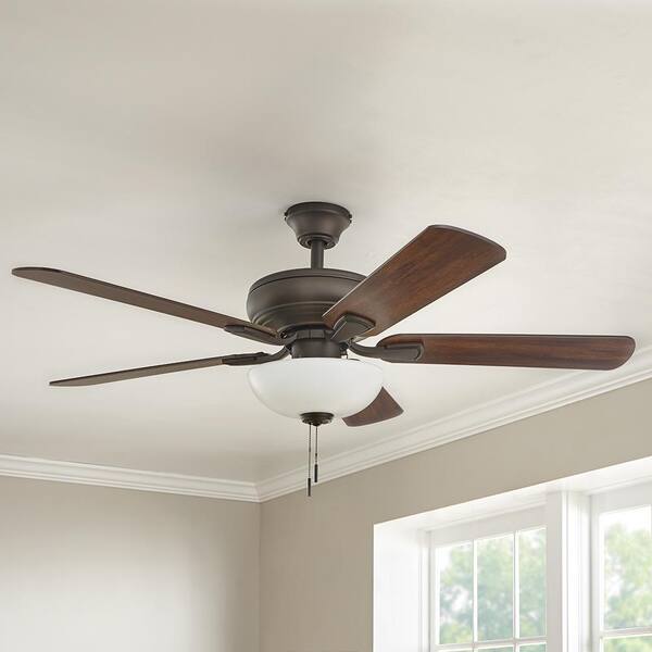 Hampton Bay Rothley II 52 In. Indoor LED Bronze Ceiling Fan With Light Kit Downrod Reversible Motor And Reversible Blades