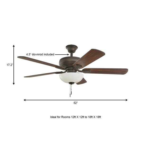Hampton Bay Rothley II 52 In. Indoor LED Bronze Ceiling Fan With Light Kit Downrod Reversible Motor And Reversible Blades