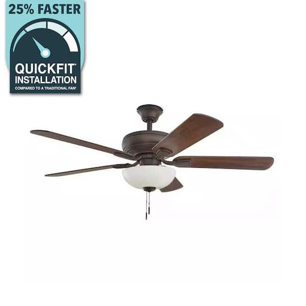 Hampton Bay Rothley II 52 in. Indoor LED Bronze Ceiling Fan with Light Kit Downrod Reversible Motor and Reversible Blades