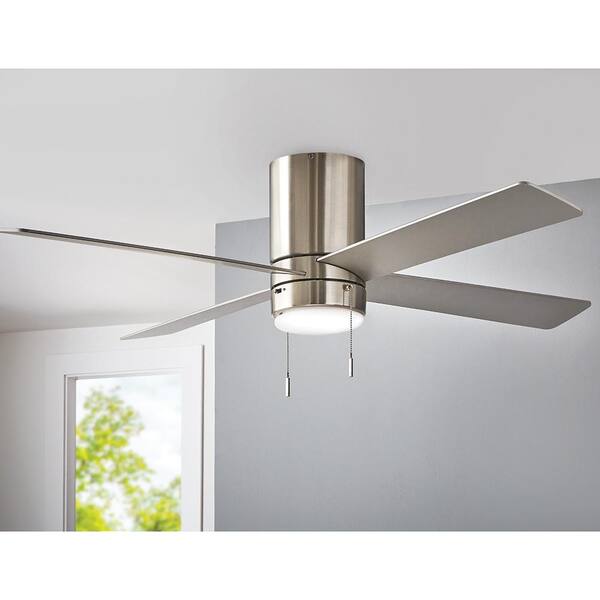Hampton Bay Scenic 52 In. Integrated LED Indoor Brushed Nickel Hugger Ceiling Fan With Reversible Motor & Reversible Blades Included