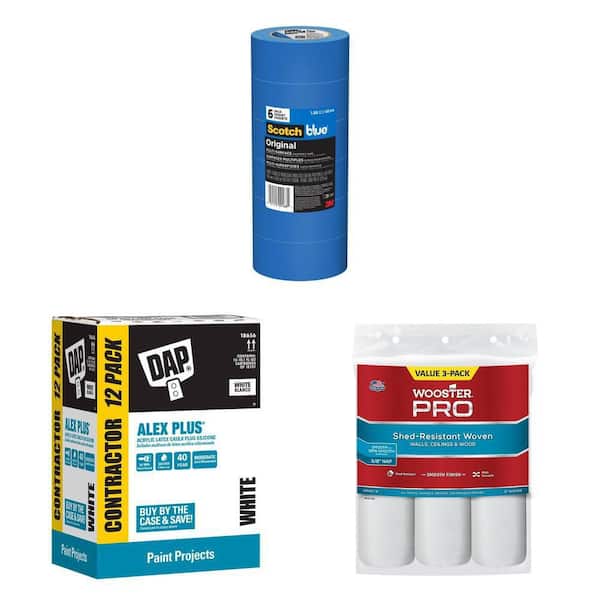 ScotchBlue Tape (6-Pack) Alex Plus Caulk (12-Pack) 9 in. Roller Cover (3-Pack)