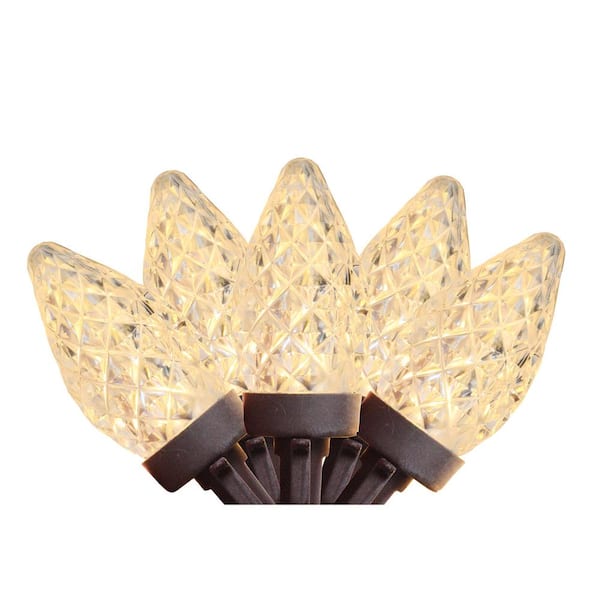 Northlight Set of 100 Warm White Faceted LED C7 Christmas Lights - Brown Wire