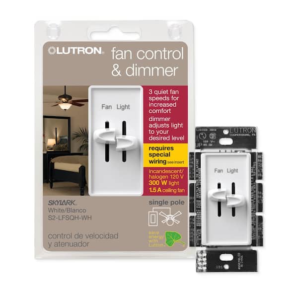 Lutron Skylark Combination Fan and Light Control 3-Speed 1.5 Amp Fan/300W Incandescent Single-Pole White (S2-LFSQH-W
