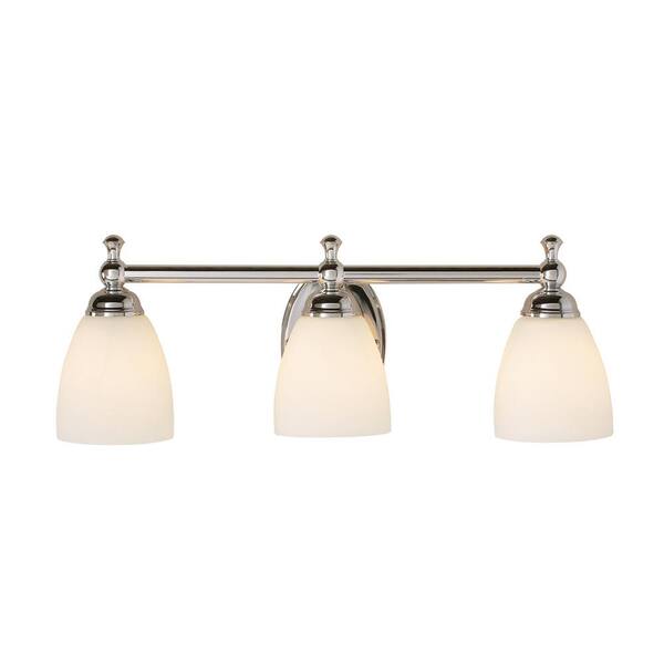 Hampton Bay Solomone 22 In. 3-Light Polished Chrome Bathroom Vanity Light Fixture With Opal Glass Shades