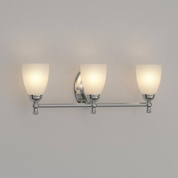 Hampton Bay Solomone 22 In. 3-Light Polished Chrome Bathroom Vanity Light Fixture With Opal Glass Shades