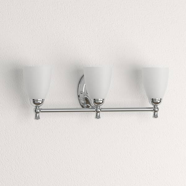 Hampton Bay Solomone 22 In. 3-Light Polished Chrome Bathroom Vanity Light Fixture With Opal Glass Shades