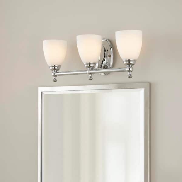 Hampton Bay Solomone 22 in. 3-Light Polished Chrome Bathroom Vanity Light Fixture with Opal Glass Shades
