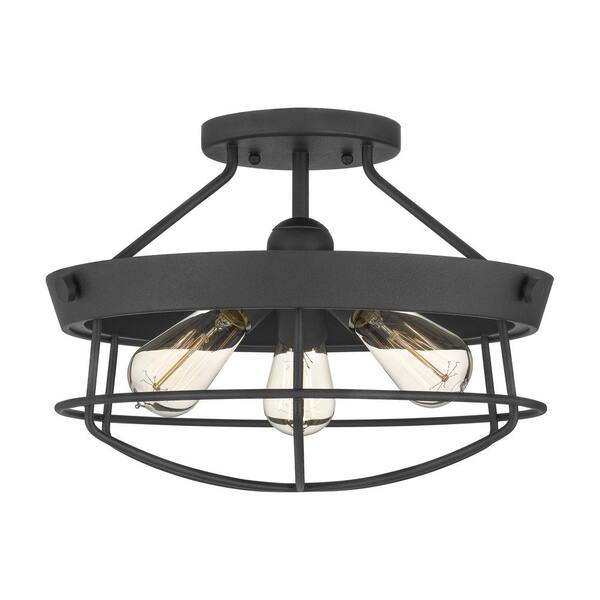 Hampton Bay Southbourne 15.5 In. 3-Light Matte Black Rustic Farmhouse Semi-Flush Mount Light