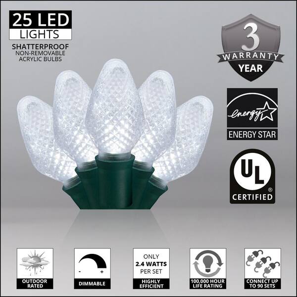 Wintergreen Lighting SuperBright 16 Ft. 25-Light Cool White C7 String LED Light Set