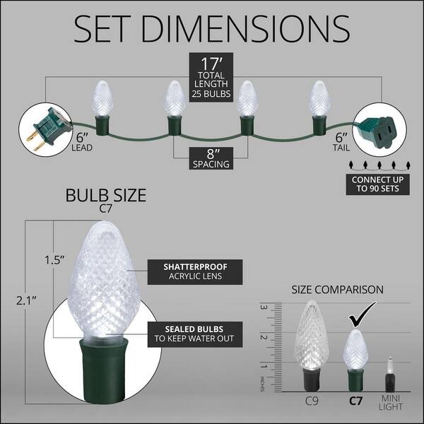 Wintergreen Lighting SuperBright 16 Ft. 25-Light Cool White C7 String LED Light Set