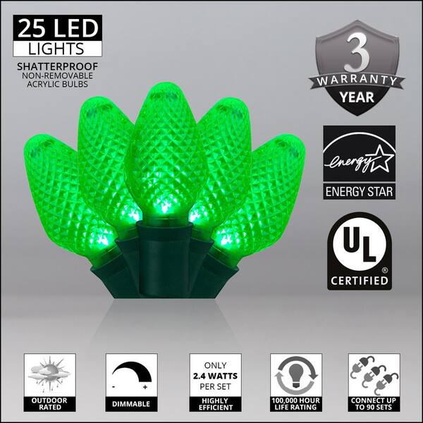 Wintergreen Lighting SuperBright 16 Ft. 25-Light LED Green C7 String Light Set