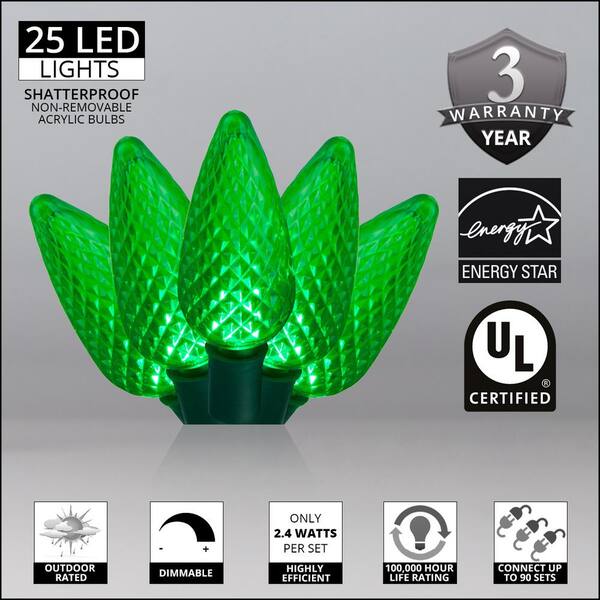 SuperBright 16 Ft. 25-Light LED Green C9 String Light Set