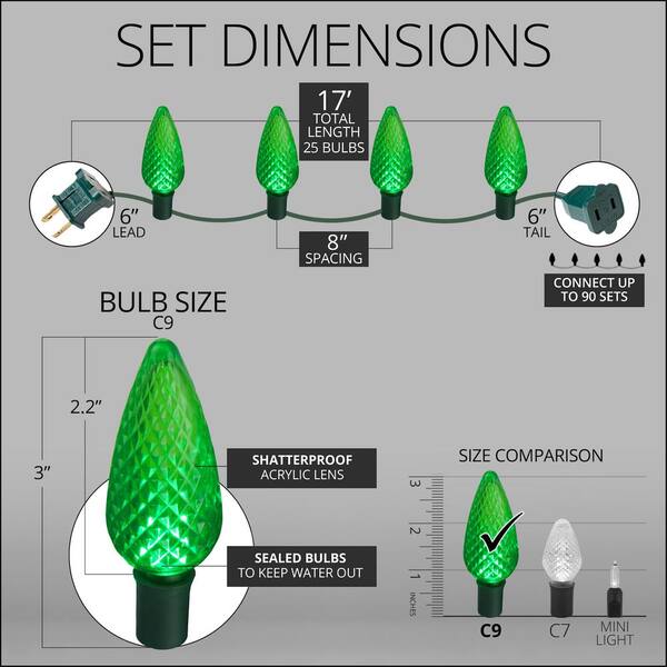SuperBright 16 Ft. 25-Light LED Green C9 String Light Set