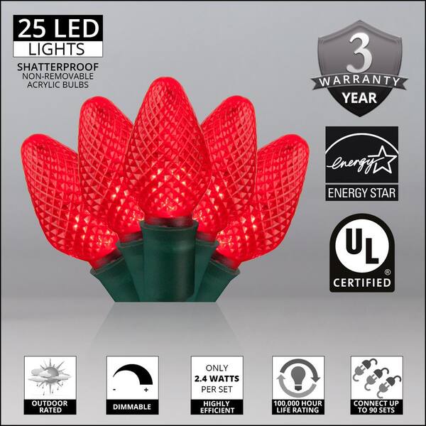 Wintergreen Lighting SuperBright 16 Ft. 25-Light LED Red C7 String Light Set