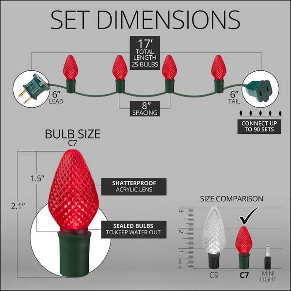 Wintergreen Lighting SuperBright 16 Ft. 25-Light LED Red C7 String Light Set