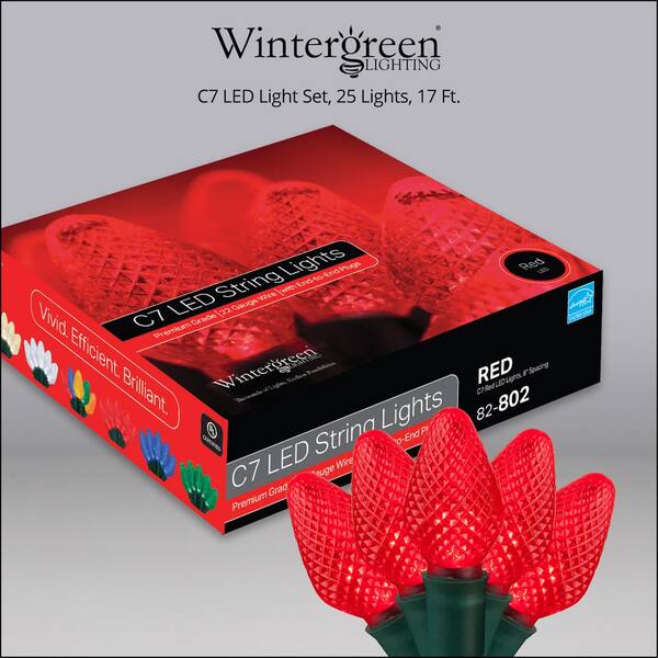 Wintergreen Lighting SuperBright 16 Ft. 25-Light LED Red C7 String Light Set