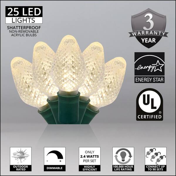 Wintergreen Lighting SuperBright 16 Ft. 25-Light LED Warm White C7 String Light Set