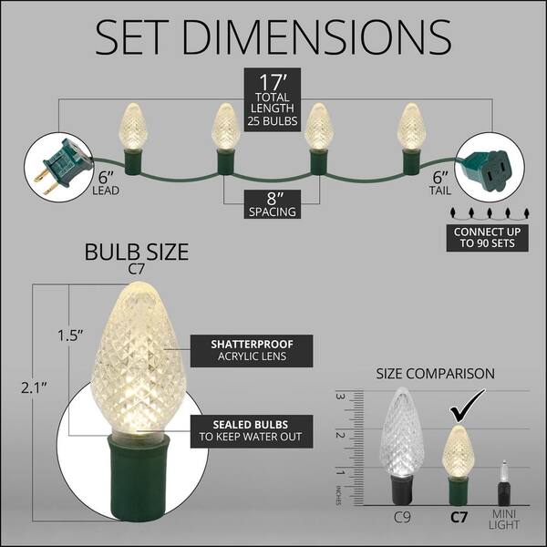 Wintergreen Lighting SuperBright 16 Ft. 25-Light LED Warm White C7 String Light Set