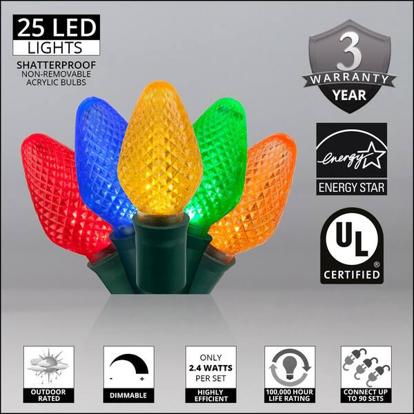 Wintergreen Lighting SuperBright 16 Ft. 25-Light Multi-Color C7 String LED Light Set