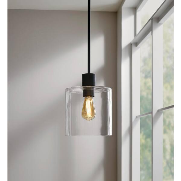 Hampton Bay Sutton Place 1-Light Matte Black Pendant
