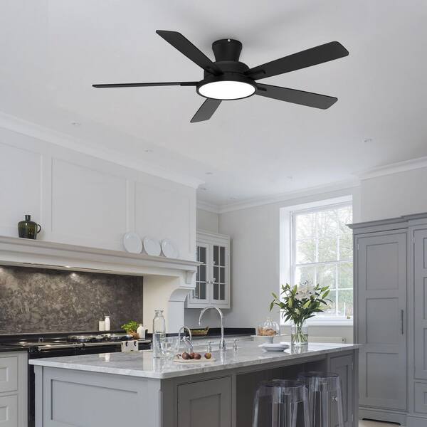 QRMOK T5 52 In. Indoor Ceiling Fan With Light Ultra Silent Ceiling Fan With 3 CCT Light Reversible Blades And DC Motor Black
