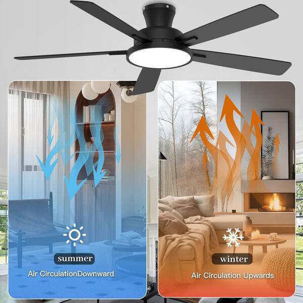 QRMOK T5 52 In. Indoor Ceiling Fan With Light Ultra Silent Ceiling Fan With 3 CCT Light Reversible Blades And DC Motor Black