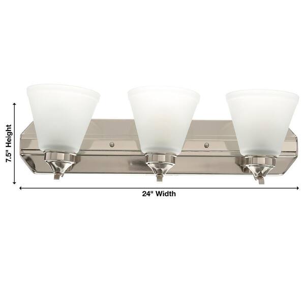 Hampton Bay Tavish 24 In. 3-Light Brushed Nickel Classic Vanity With Frosted Glass Shade