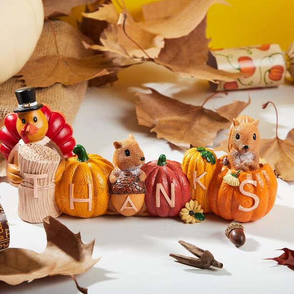 Joyfy Thanksgiving Pumpkin Turkey Tabletop Centerpiece Decor Resin Turkey Figurines Thanksgiving Decoration