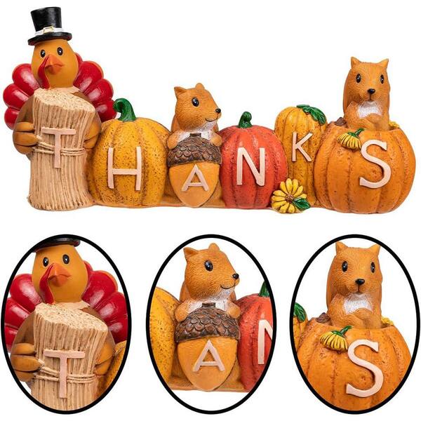 Joyfy Thanksgiving Pumpkin Turkey Tabletop Centerpiece Decor Resin Turkey Figurines Thanksgiving Decoration