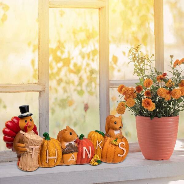 Joyfy Thanksgiving Pumpkin Turkey Tabletop Centerpiece Decor Resin Turkey Figurines Thanksgiving Decoration