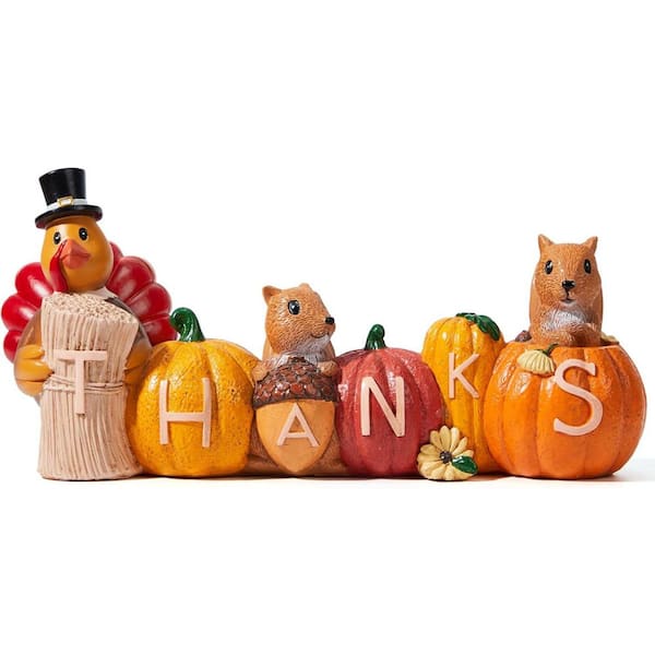 Joyfy Thanksgiving Pumpkin Turkey Tabletop Centerpiece Decor Resin Turkey Figurines Thanksgiving Decoration
