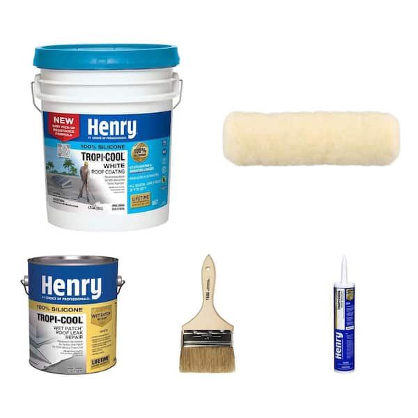 Tropi-Cool White Silicone Roof Coating Patch Caulk Roller Brush