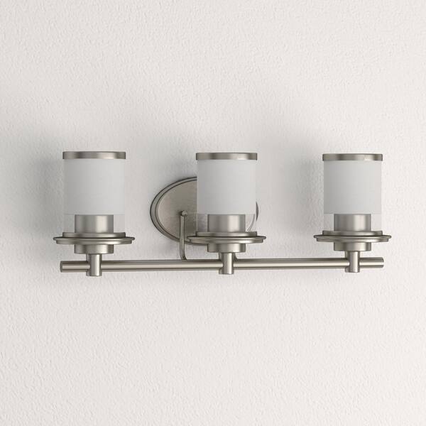 Hampton Bay Truitt 23.25 In. 3-Light Brushed Nickel Vanity Light With Frosted And Clear Edge Glass Shades