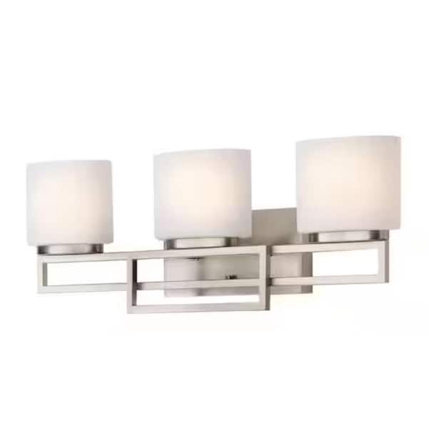 Hampton Bay Tustna 26 in. 3-Light Brushed Nickel Bathroom Vanity Light with Opal Glass Shades