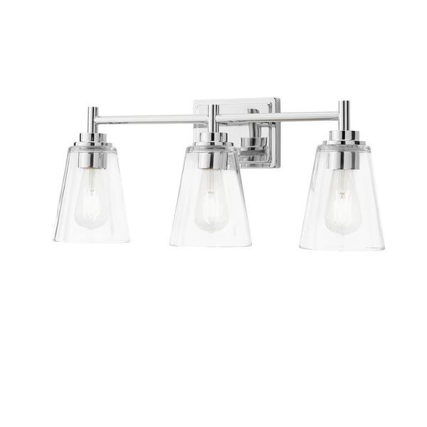 Hampton Bay Wakefield 22 In. 3-Light Chrome Vanity Light With Clear Glass Shades